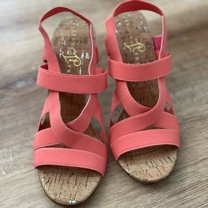Strappy coral high heel sandals